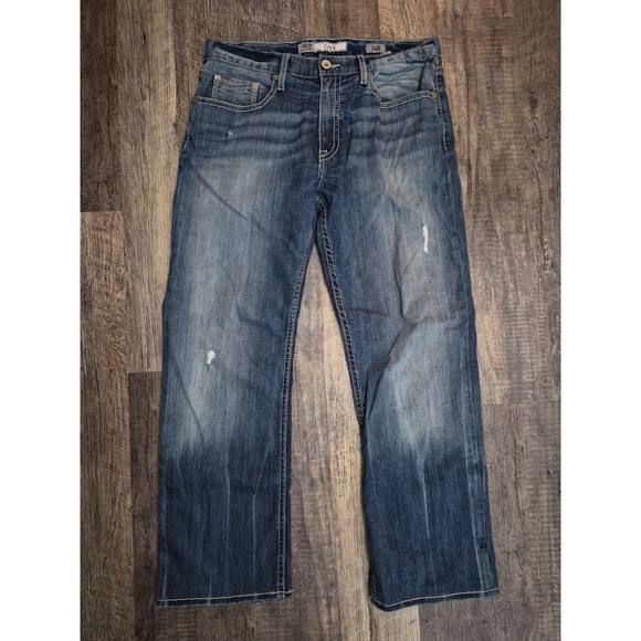 BKE Buckle Other - BKE Jake Straight Stretch Jeans Mens 34R (34x30) Medium Wash Light Distressed